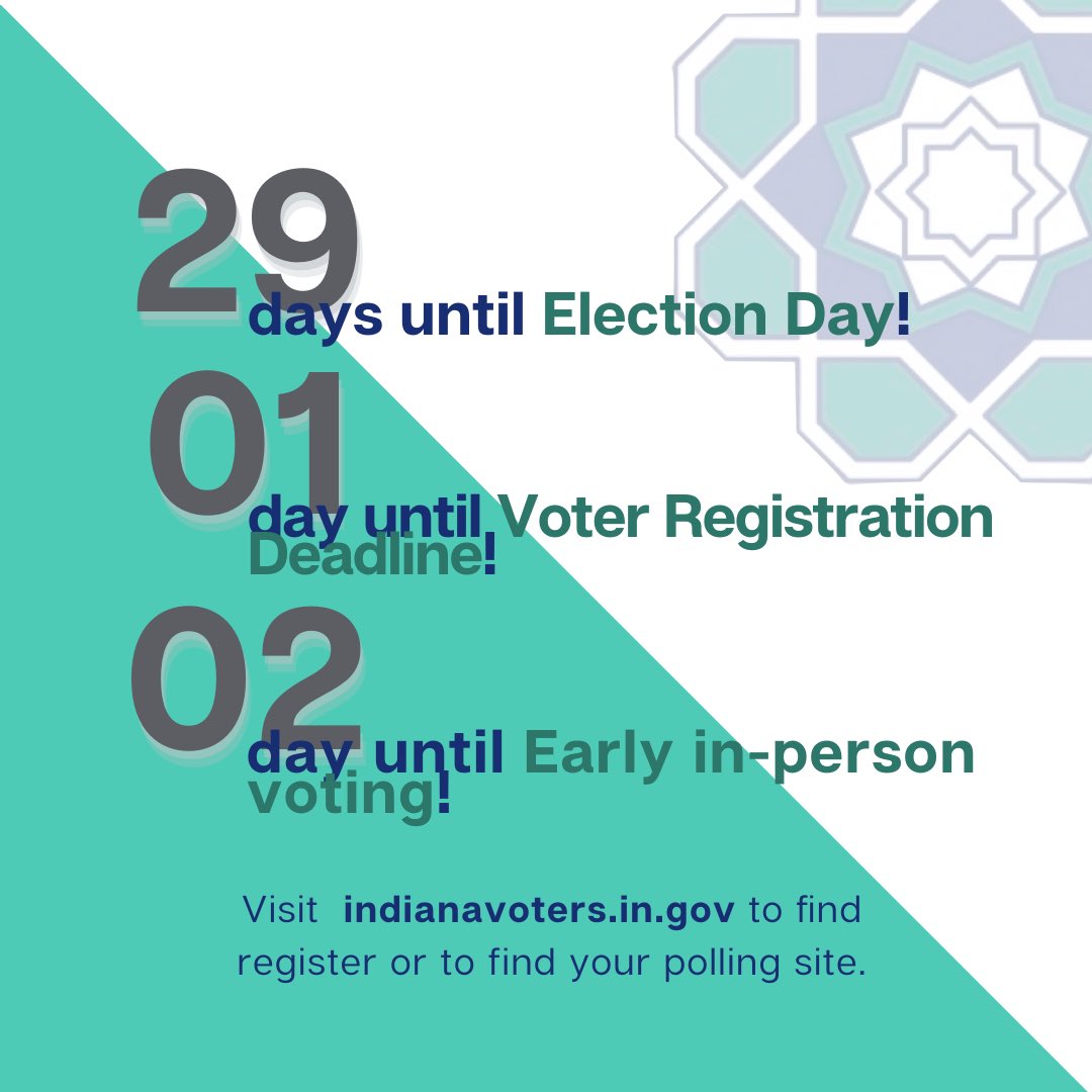 The deadline to register to vote is TOMORROW! 

Visit indianavoters.in.gov to check your voter status.
