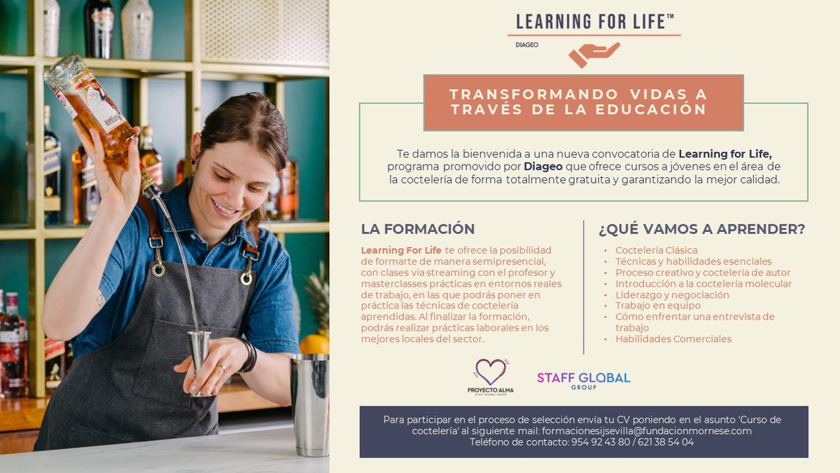 fmornese's tweet photo. ❗📢 NUEVAS OPORTUNIDADES
Ampliamos el plazo de matriculación en el curso de Bartender – formación en coctelería🍸🍹- hasta el próximo 7️⃣ de noviembre. 👉ESTA ES TU OPORTUNIDAD✨
#coctelería, #Diageo #DiageoBarAcademy #DiageoLearningforLife #Curso #Gratuito https://t.co/29T2ikw8ku