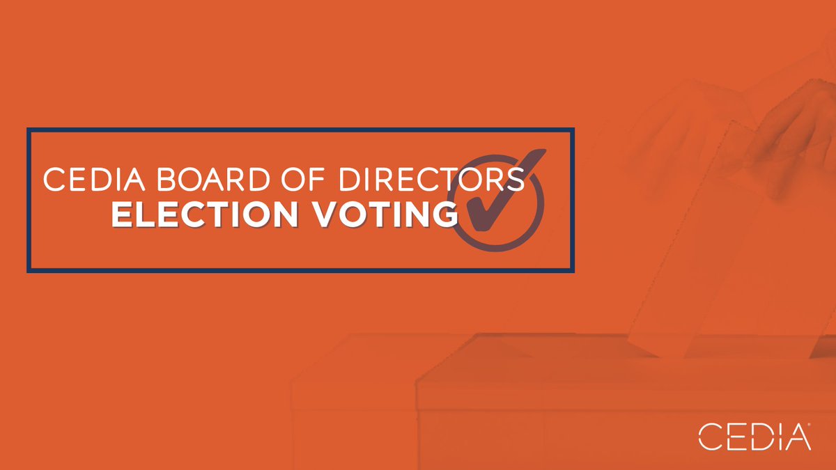 CEDIA's tweet image. Ready to get your #Vote on? 

CEDIA Board Election voting opens tomorrow, which means it&apos;s YOUR turn to be heard! Stay tuned for where to go to cast your vote. 🗳️

#CEDIA #vote #beheard