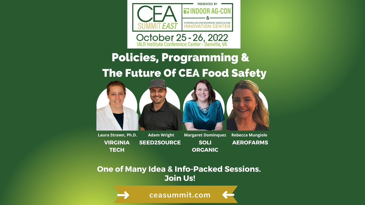 indooragcon's tweet image. While indoor farming may reduce some sources of contamination, food safety risks remain. Join our #CEASUMMITEAST panelists from @AeroFarms @Seed2Source @virginia_tech &amp;amp; #SoliOrganic for steps to take to help make sure you grow the safest quality produce. ow.ly/EB7c50L5lwE