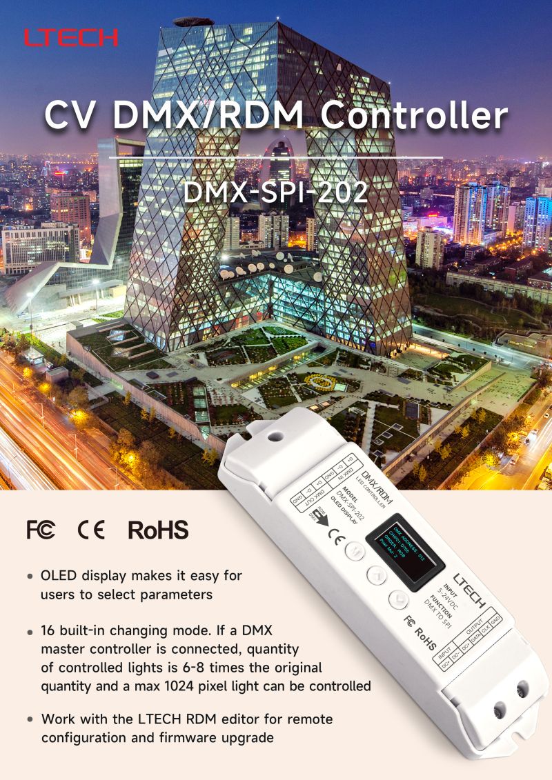 ChunhuaZhuo's tweet image. If you are looking at a DMX to SPI pixel controller, it would be a great choice for you.
It enables to enlarge the pixel capacity by 6-8 times. Maximum 1024 pixels per unit!
OLED display, user-friendly.

#DMXdecoder #PixelController #SPI #DMX #LTECH #ledlighting