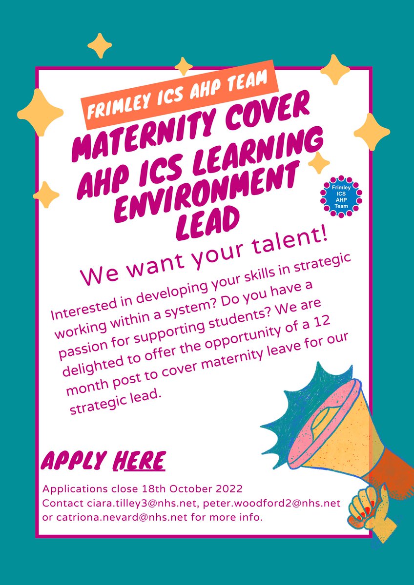 FrimleyICSAHPs (@frimleyicsahps) on Twitter photo #newjobalert
Interested in developing your skills in strategic working within a system? Do you have a passion for supporting students? Check out this maternity cover post. Applications now open!
<a href="/ciaratilley1/">Ciara Tilley 💙🌈💙</a>
<a href="/catriona_nevard/">Catriona Nevard</a>
careers.fhft.nhs.uk/our-vacancies/… #newjobalert
Interested in developing your skills in strategic working within a system? Do you have a passion for supporting students? Check out this maternity cover post. Applications now open!
<a href="/ciaratilley1/">Ciara Tilley 💙🌈💙</a>
<a href="/catriona_nevard/">Catriona Nevard</a>
careers.fhft.nhs.uk/our-vacancies/…