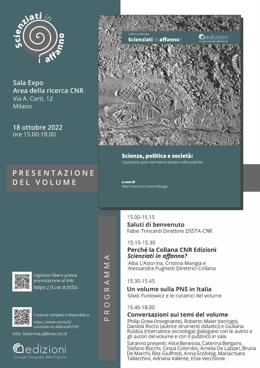 Alla ricerca di un nuovo rapporto #scienza #politica #società: <a href="/milano/">ぽぴぽぴ</a> lettrici e lettori commentano il primo volume della collana <a href="/CNRsocial_/">CNR Consiglio Nazionale delle Ricerche</a> dialogando con autrici, autori e il pubblico. Con @SFuntowicz Posti limitati! Registrati qui l.cnr.it/tt5ic
