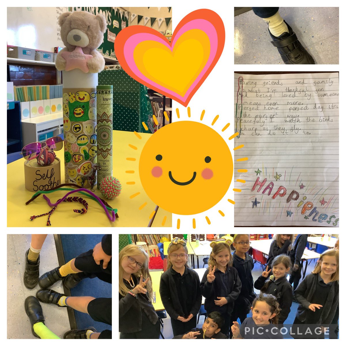 Y3_Fircroft's tweet photo. Today we supported the #HelloYellow campaign to promote mental well-being. We loved writing poems about things that make us happy and putting together a #SelfSootheBox. @fircroftSW17 https://t.co/mxmJL4oZ7q