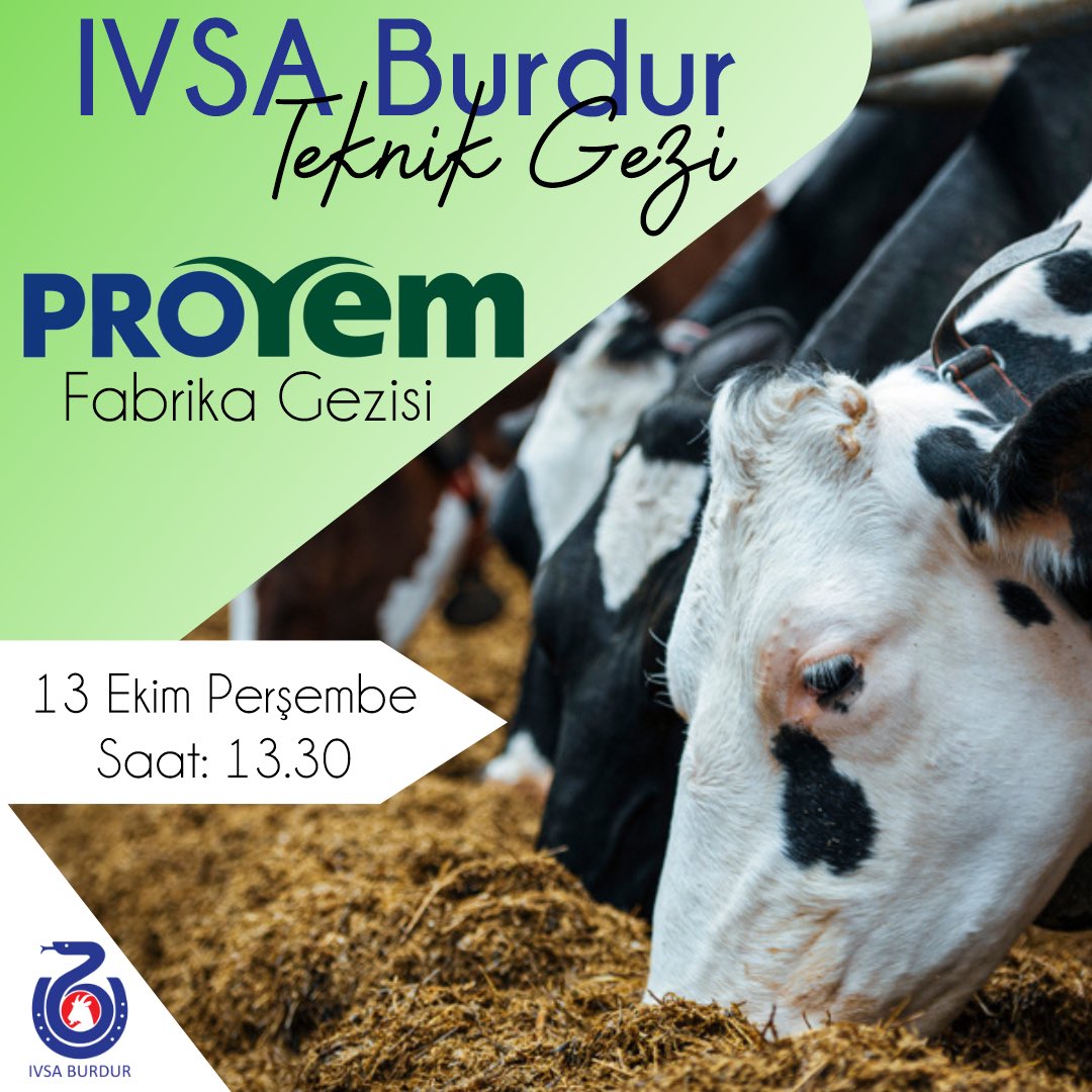 ivsaburdur's tweet photo. IVSA Burdur Teknik Gezi~PROYEM Fabrika gezisi 🐮
13 Ekim Perşembe günü danışman hocamız Dr. Öğr. Üyesi Eren KUTER’in rehberliğinde Proyem Yem Fabrikası teknik gezisi düzenlenecektir. Tüm üyelerimize gösterdikleri ilgi için teşekkür ederiz.🙏🏻🌸🦋
.
.
.
#ivsa #ivsaglobal #proyem https://t.co/Wlwkbu37sm