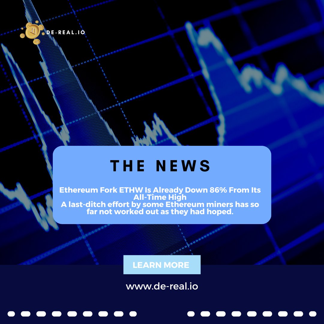 DeReal_drp's tweet photo. Update : Ethereum Fork ETHW Is Already Down 86% From Its All-Time High🚀〽️
https://t.co/GraQaLXyGs

Community
https://t.co/bm4pnC7VhA
https://t.co/8asp6t6dyZ
.
For the latest News

✅ KYC Verified
✅ Audit passed
#dereal #BSC #NFT #NFTs #NFTProject #realestate #Ethereum https://t.co/NGlu45OqH9