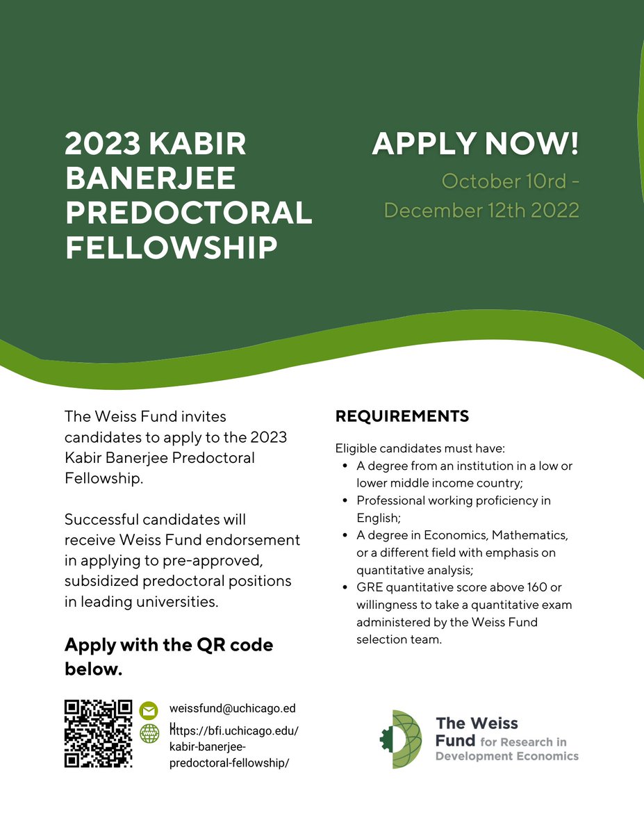 DILatUChicago's tweet photo. Applications to the Weiss Fund's Kabir Banerjee Predoctoral Fellowship are officially open until December 12💡

Apply using the QR code below or here https://t.co/EZ38Qd2hOa.

Applications must be completed in one session, so make sure to review all questions in advance 📑 https://t.co/DxCpcOJQwm