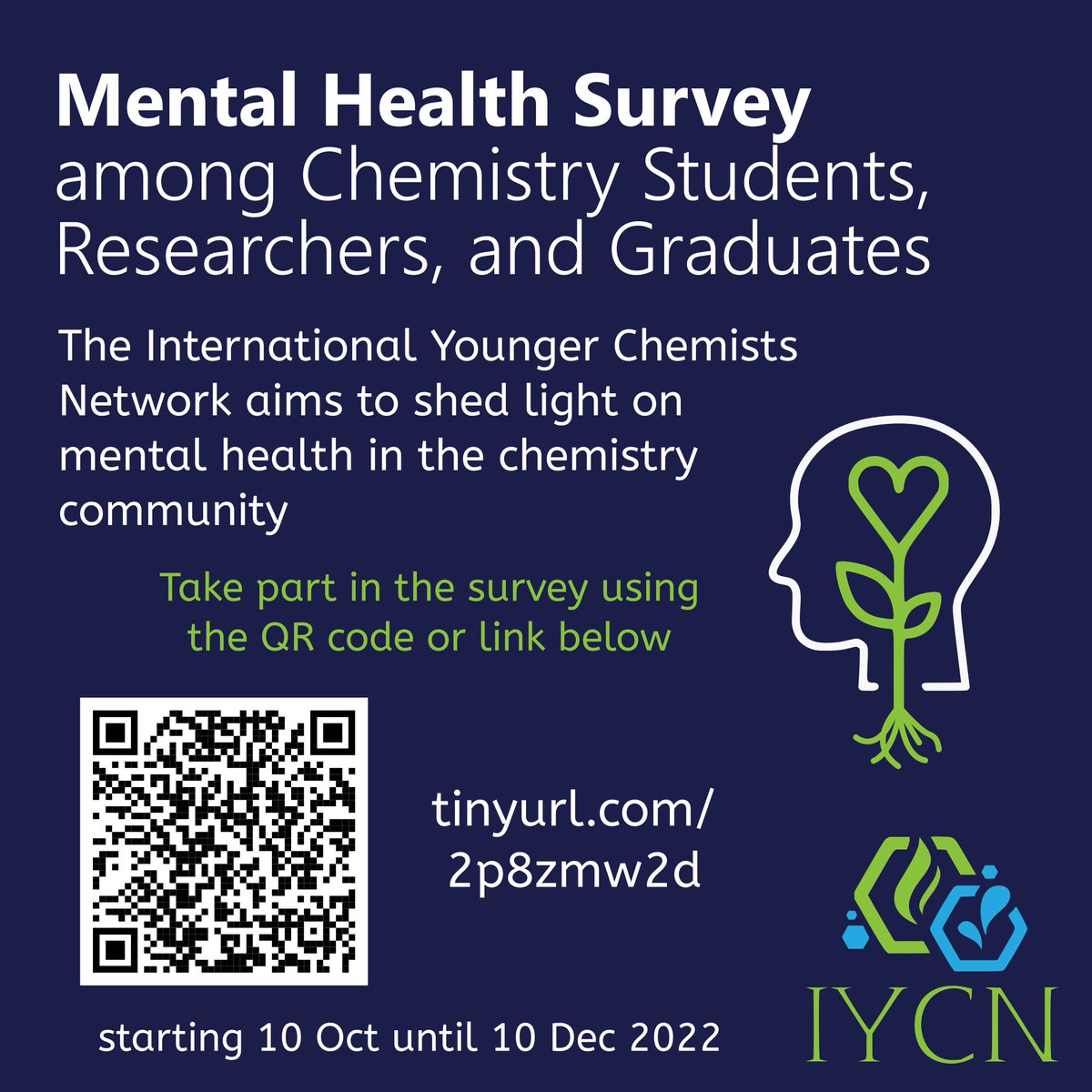 IntlYoungerChem's tweet photo. It is #WorldMentalHealthDay @wmhday: The IYCN wants to shed light on the mental health of #chemistry students and young researchers. Take part in our survey. Your experiences allow us to identify and quantify problems in academia. #AcademicMentalHealth 
https://t.co/fAq144tPXO https://t.co/p9kQWOjNMd
