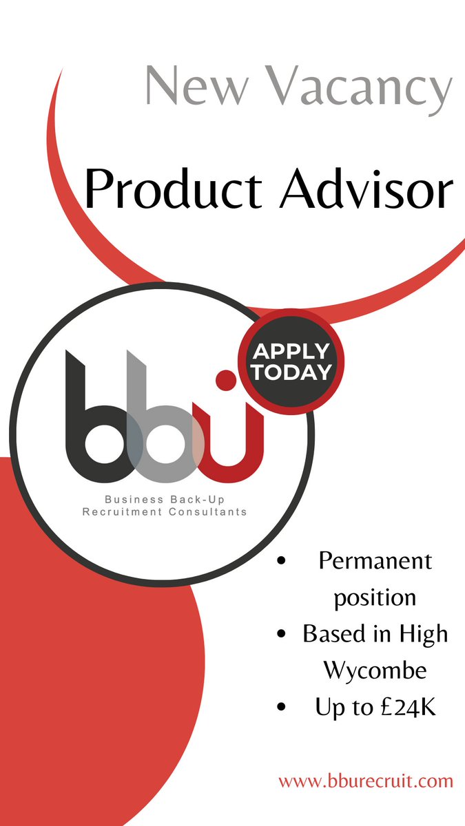 We are currently recruiting for a Product Advisor, who will be the first point of contact for all product technical guidance.
This is a permanent position, paying up to £24,000. .
Please apply here: bburecruit.com/jobs/product-a…
⚫️ ⚪️ 🔴
#hiring #highwycombe #opportunity