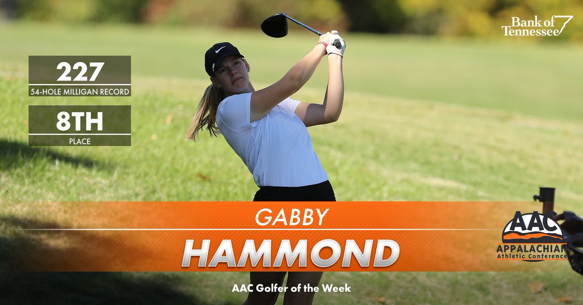⛳After setting <a href="/MilliganGolf/">Milligan Golf</a>'s 54-hole tournament record in Arizona, 𝐆𝐚𝐛𝐛𝐲 𝐇𝐚𝐦𝐦𝐨𝐧𝐝 is the <a href="/AACsports/">AAC Sports</a> Women's Golfer of the Week! #BuffStrong🦬

📝ow.ly/hNJO50L66O2