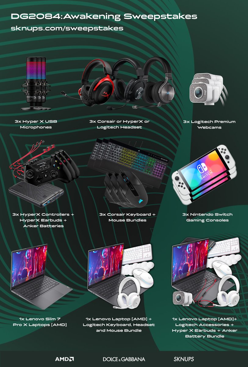 sknupsgg's tweet photo. @sknupsgg has partnered with @amdgaming to give you the chance to win amazing gaming prizes, including 3 AMD Ryzen powered Lenovo Slim 7 Pro X Laptops!

Complete Gleam tasks to earn sweepstake entries and unlock an exclusive @dolcegabbana SKN

Enter at https://t.co/7ym52e0zdp https://t.co/gBQKX5xyNS