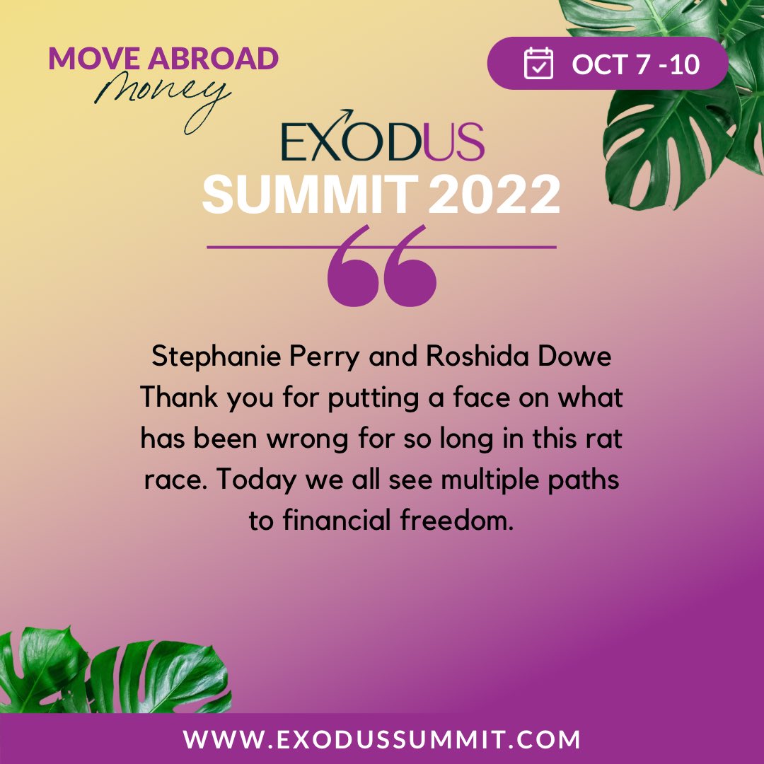 ExodusSummit's tweet photo. โWE ARE SO WORTHY! Day 2 of ExodUS Summit Move Abroad Money from our attendees @ShidasOTL @vaycarious #blackexpats
#blackdigitalnomads
#exodussummit #exodussummit2022
#moveabroadmoney
#sabbatical #blackentrepreneurs
#blackentrepreneurship
#blackexpats
#blackandabroad https://t.co/Qr68AS8fqE
