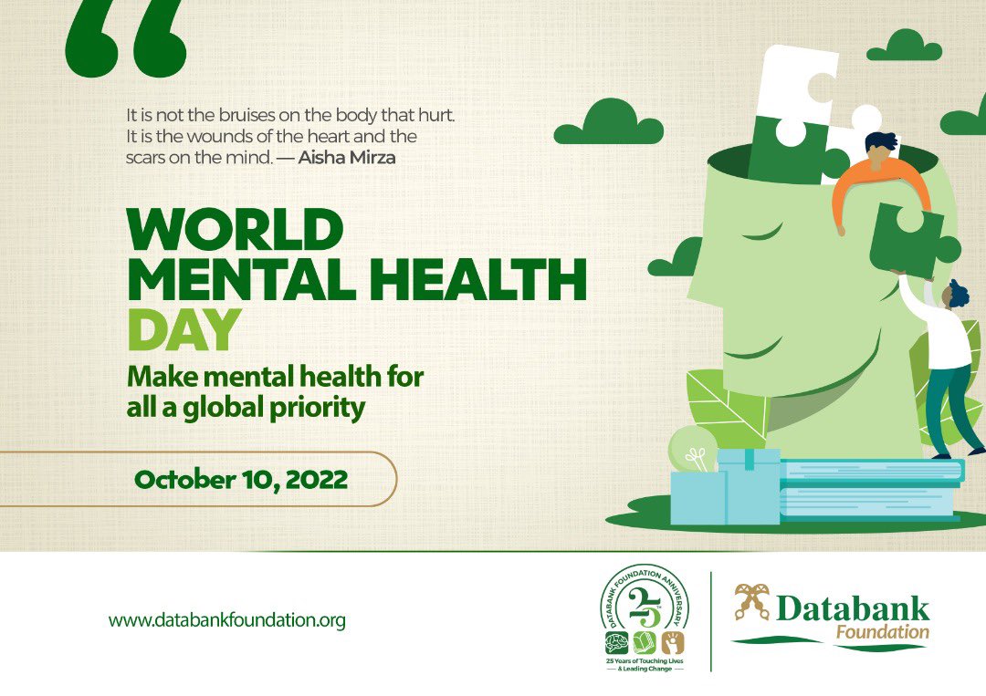 DatabankFound's tweet photo. We are joining the mental health community to create awareness around mental illnesses and helping our family, friends and all the people in our social circles access care,support, and other resources
#WorldMentalHealthDay
#YourMindMatters
#ItsOkayNotToBeOkay
#DatabankFoundation https://t.co/kIRHWG9HMP