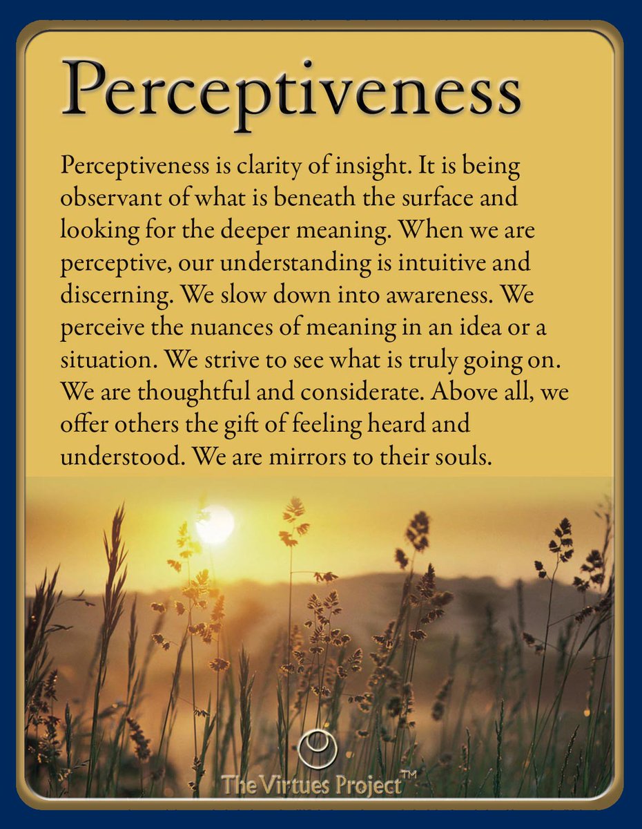cfvirginislands's tweet photo. VIRTUE OF THE WEEK (10.10.22): Perceptiveness - Clarity of insight. Understanding that is intuitive, discerning and accurate.
Sign up to receive the Virtue of the Week by email:
https://t.co/IWTNRK4L5l https://t.co/z1jMz6F7Gx