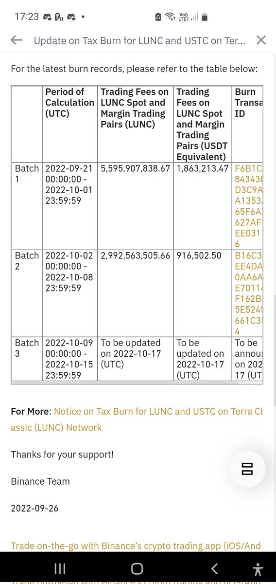 @Binance burns another 2.9bn #LUNC.