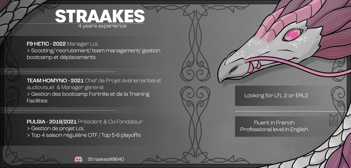 I'm free agent for the 2022 season 🏆
I'm mainly looking for LFL2 or ERL2 as team manager, but I'm open to other proprositions.

For more information you can contact me on twitter, discord !

🔄RT &amp;❤️appreciated !