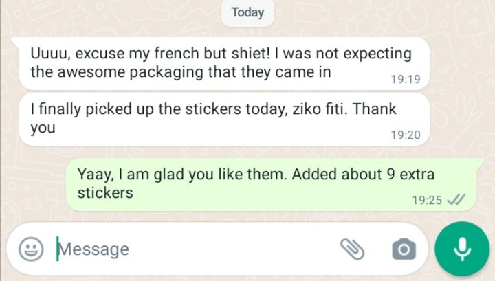 patrahgichobi's tweet photo. Melts my heart 🥺.
I took so much pleasure in making this particular order after my business rebrand for the stickers. (first client after rebrand🙏🥺)
The colored bags can be used to put sunglasses. Order customized stickers get one bag free 😊.
#usemistickers https://t.co/T5P3mphkqW