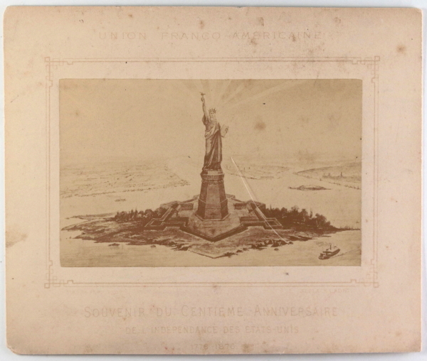 ChadbourneAntiq's tweet photo. 19th early image of Statue of Liberty glued on to a commemorative card issued by the Franco-American Union, which was the fund-raising organization in France that paid for the statue. #NYC #history #USA #NEWYORK #France #statueofliberty https://t.co/7aJJb1xjrn