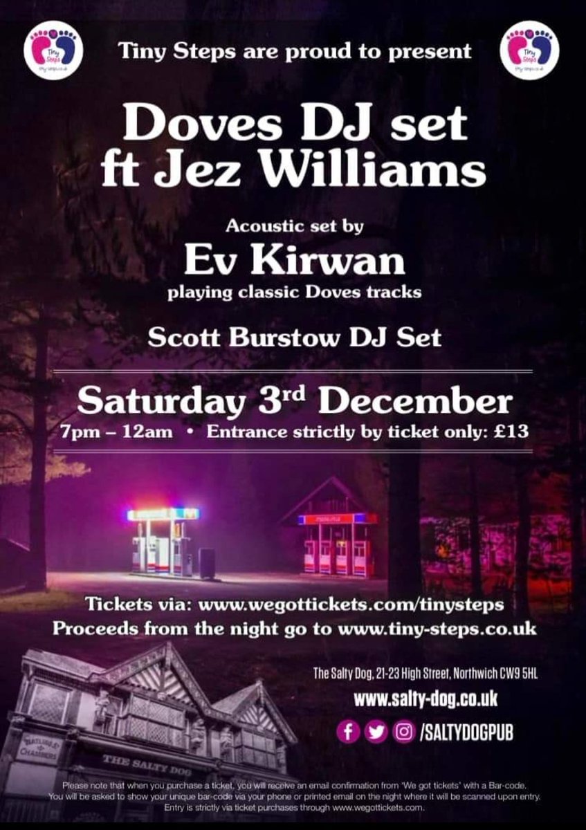 barntonfc's tweet photo. Our charitable partners
@TinySteps15 are hosting one of their legendary nights @saltydogpub @dovesmusicblog
In 8 weeks and a very limited number of tickets are left 
#BlackAndWhiteTown #Northwich 
#CommunityClub #UTV 🏁🎶⚽

Tickets are available here 👇👇 https://t.co/IpUkf2V2iW https://t.co/AeCI5fvjik