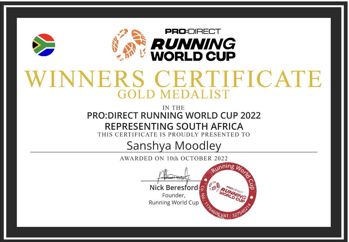 SanshyaMoodley's tweet photo. @Luv2404 #RunningWorldCup thank you @Luv2404 🏆 🥇 🏃🏽‍♀️ https://t.co/CkSQVAaCYZ