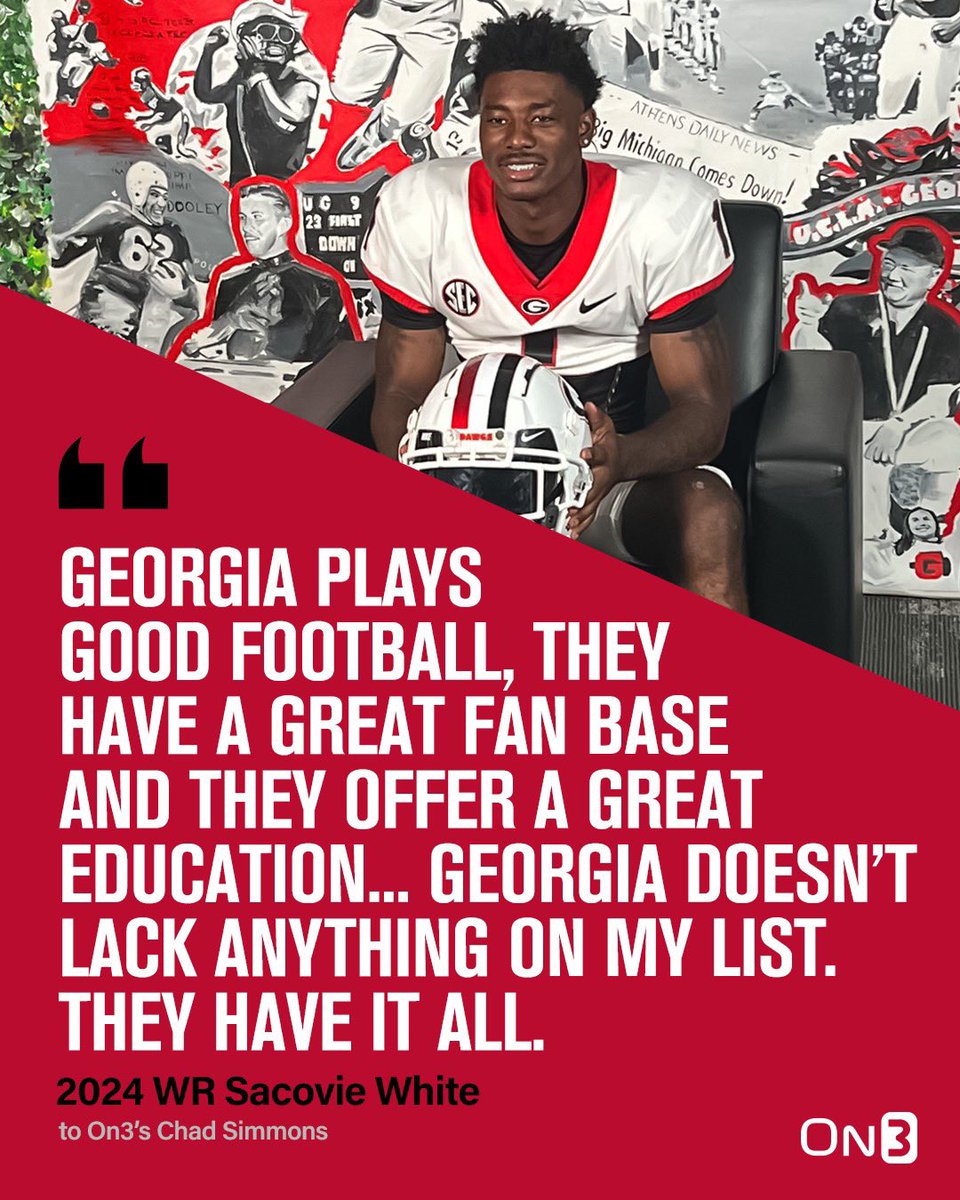 ChadSimmons_'s tweet image. Breaking: 2024 playmaker Sacovie White of Cass (Ga.) has committed to Georgia. #GoDawgs 

White breaks down his commitment: on3.com/college/georgi…