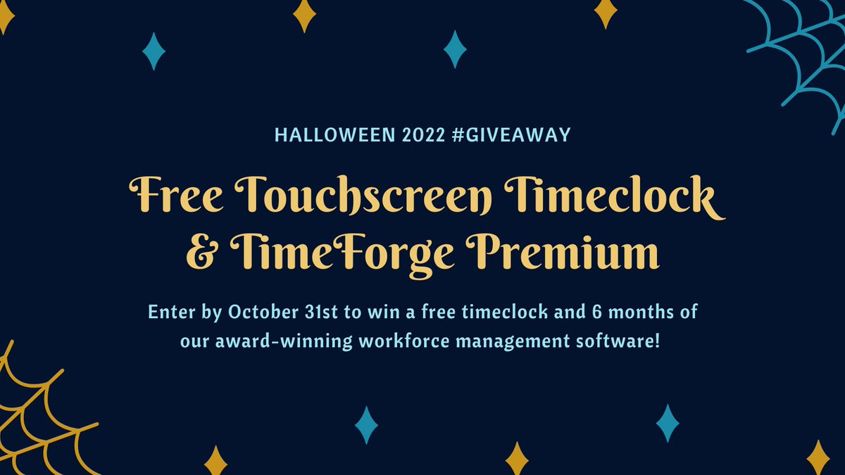 timeforge's tweet photo. HALLOWEEN 2022 #GIVEAWAY
Win a touchscreen timeclock &amp; our premium workforce management software (a $5800 value) for your #restaurant or #store!

To enter:
1. Follow @timeforge
2. Like &amp; RT
3. Reply with what you love most about working in your industry

https://t.co/9TaMF1jJOT https://t.co/k1yoS6GJJv