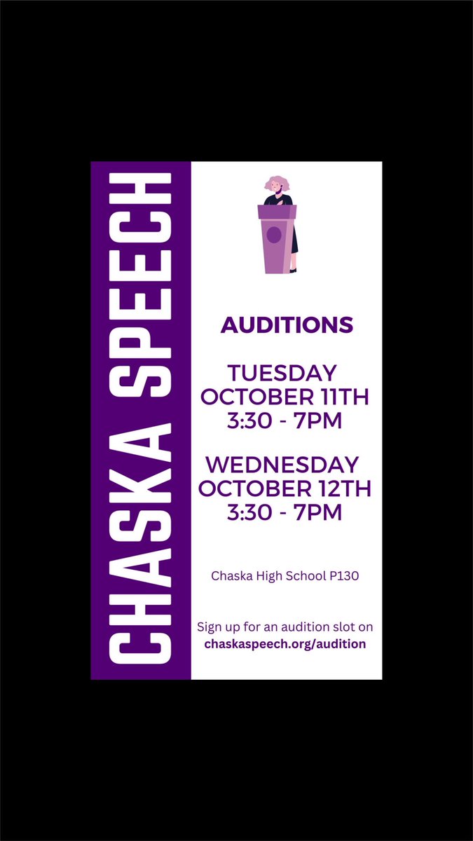 🚨AUDITION ALERT🚨 our season is here! We are holding auditions Tuesday and Wednesday this week. Snag your audition slot at chaskaspeech.org/audition and be a part of community that speaks on what matters to them!
