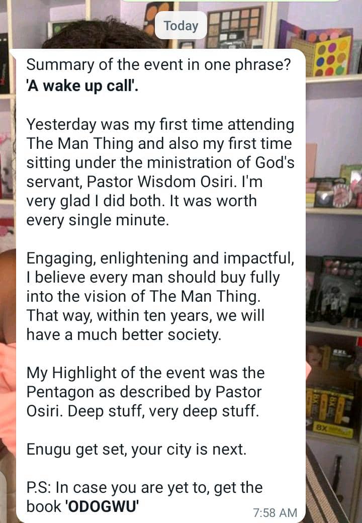 OsiriWisdom's tweet photo. The testimonies have started flowing in. Thank you Jesus. Enugu is next Sunday 4pm October 2022.
#TheManThingSummit #OsiriWisdom https://t.co/oZERmCTWzF