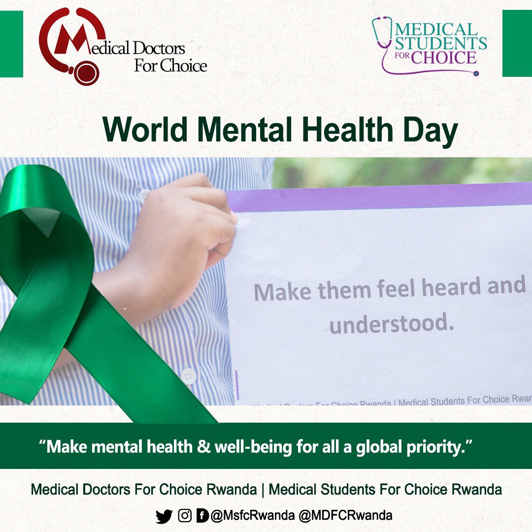 MSFC Rwanda (@msfcrwanda) on Twitter photo Good Mental health is vital for people we serve and for ourselves! Today on #WorldsMentalHealthDay2022 we emphasize on selfcare for today’s and future healthcare providers.
Its okay to not be okay. You are being heard and YOU MATTER.
<a href="/MDFC_Rwanda/">Medical Doctors For Choice (MDFC)</a> <a href="/riseupforgirls/">Rise Up</a> <a href="/MSFC/">Medical Students for Choice</a> Good Mental health is vital for people we serve and for ourselves! Today on #WorldsMentalHealthDay2022 we emphasize on selfcare for today’s and future healthcare providers.
Its okay to not be okay. You are being heard and YOU MATTER.
<a href="/MDFC_Rwanda/">Medical Doctors For Choice (MDFC)</a> <a href="/riseupforgirls/">Rise Up</a> <a href="/MSFC/">Medical Students for Choice</a>