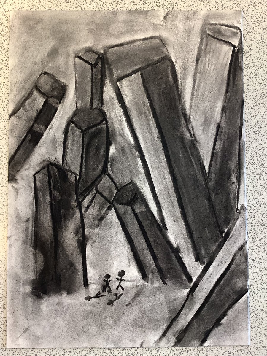 Llysfaen2023's tweet image. We were testing out a new medium of art this afternoon in #6GJ  and #6CP! 

The charcoal came out to try and replicate an image from Shaun Tan’s ‘Arrival’. There were some absolutely stunning pieces produced and a few children looking like chimney sweeps at the end! 😂🤣
#ECC #EA