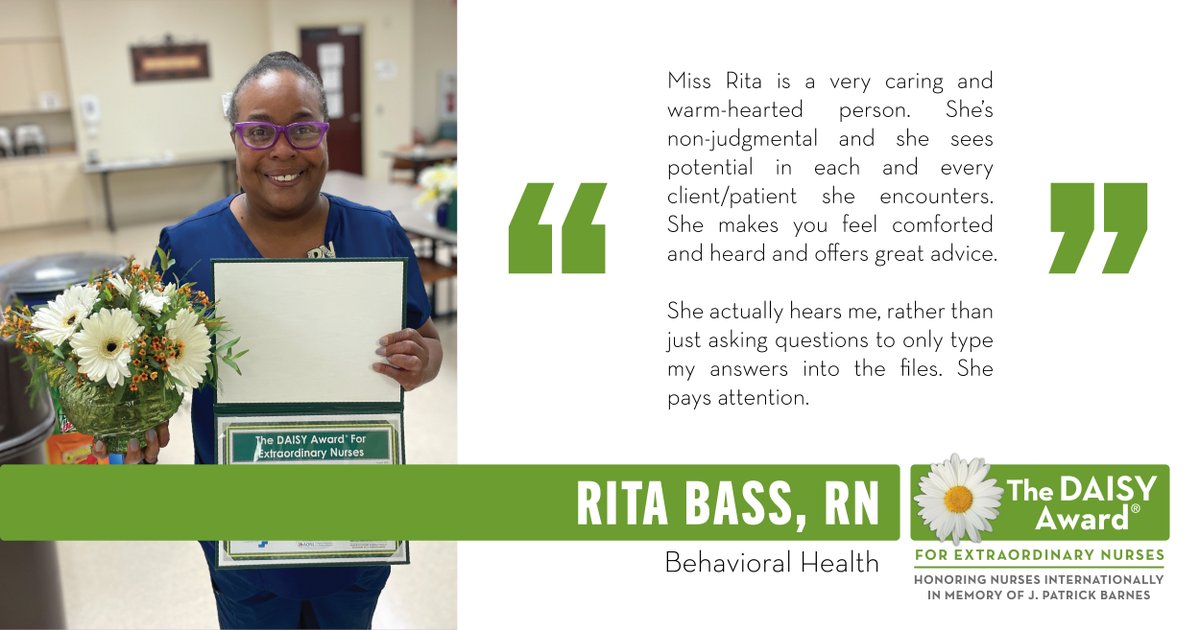 MedCenterSETX's tweet photo. This month's #DAISYAward recipient is Rita Bass, an RN in the Behavioral Health Department! @DAISY4Nurses
Click the link to see why she was nominated! https://t.co/vrEwJm2bnG
#DAISYfoundation #TheDAISYaward #DAISYnurse #MCSET #MCSETfamily #TheMedicalCenter #SoutheastTexas #SETX https://t.co/gS90i9vVS1