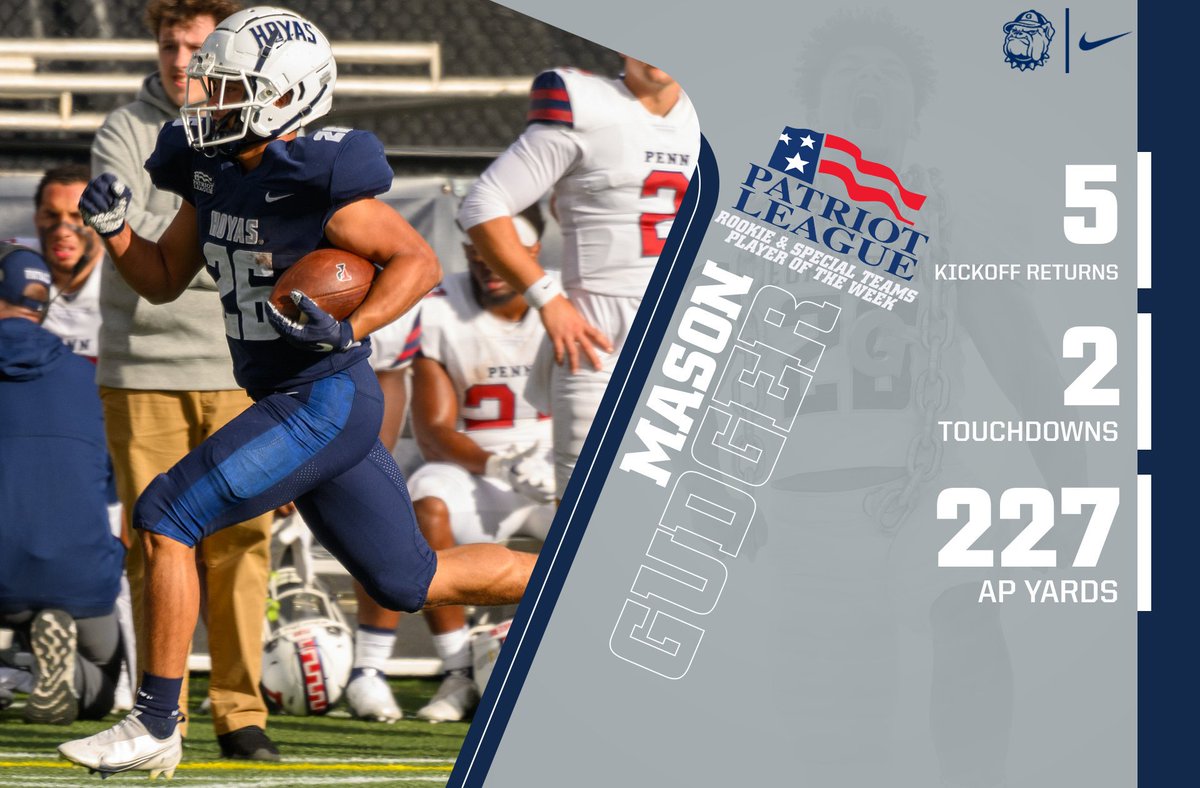 Not one... TWO <a href="/PatriotLeague/">Patriot League</a> awards for <a href="/GudgerMason/">Mason Gudger</a> while <a href="/jfonteneaux/">Fonteneaux</a> and <a href="/joshuatomas10/">Jt</a> earn Honorable Mentions! Congratulations guys!

📰 | bit.ly/3SSrjf1
#HOYASAXA | #DEFENDTHEDISTRICT