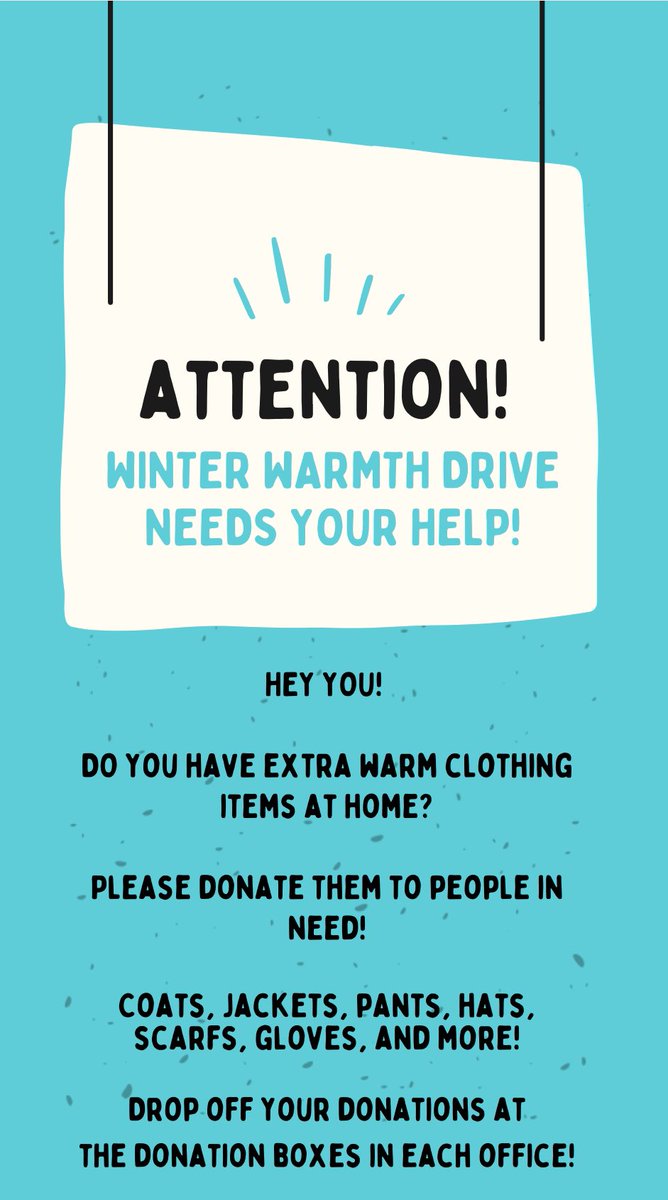 Please bring in donations this week to help area families in need prepare for winter! 🥶🧤🧦 #WinterWarmthDrive