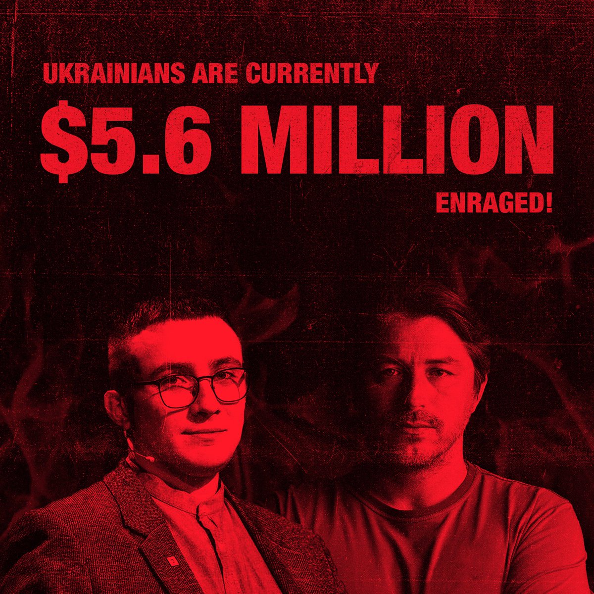 serhiyprytula's tweet photo. Our crowdfunding campaign with @sternenko to help Ukrainian Armed Forces has reach the sum of ≈ 5,6 million USD.

Ukrainians are enraged by russian terror attacks! And we will answer!

Great, but we can do better! The campaign will end tomorrow at 12:00. 
So pls join our cause! https://t.co/c9sy7i4Fzz
