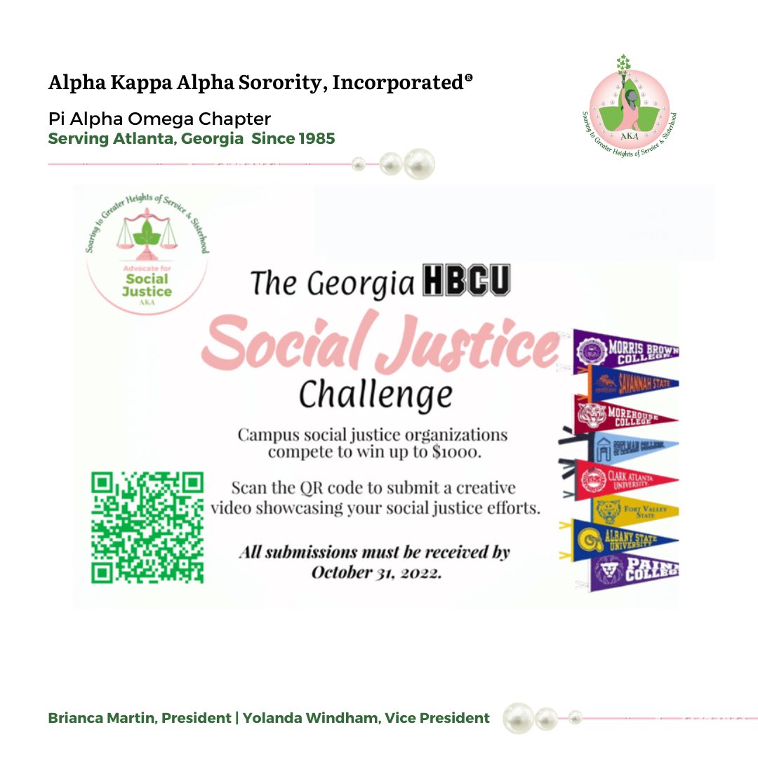 PiAlphaOmega85's tweet image. Calling all Georgia HBCU student orgs! Are you an org getting into “Good Trouble”? We want to hear your story! Submit a video by 10/31; scan the QR code to apply 10/31. @1881MorrisBrown @savannahstate @morehouse @SpelmanCollege @cau
@fvsu @AlbanyStateUniv @PaineCollege