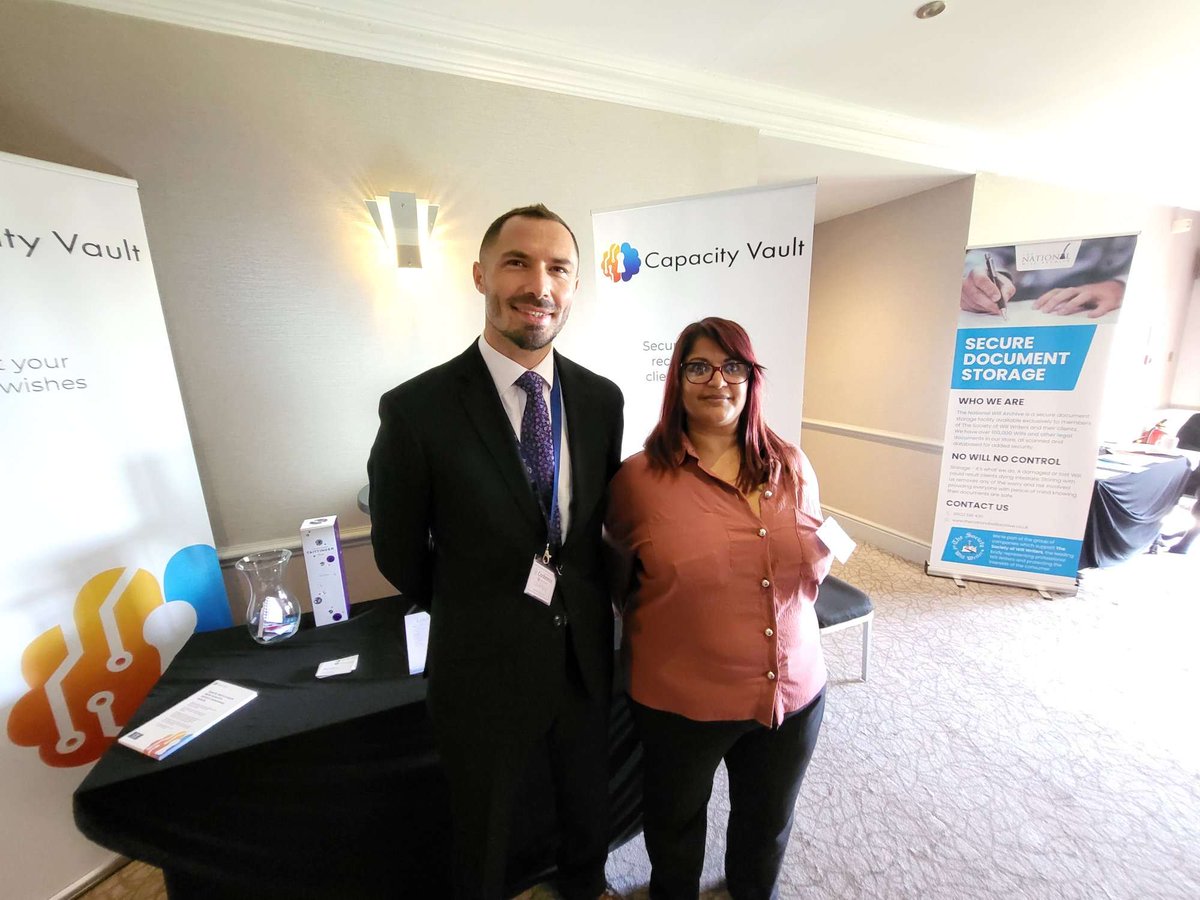 der_hammond's tweet photo. At #SWWcon22? 

Come and say hello at the Capacity Vault stand, where Oliver and Rachel are in action. 

#CapacityVault protects your clients' wishes, and your wills from challenge: https://t.co/1zT4cnmU8n https://t.co/tYyPBpR0vR