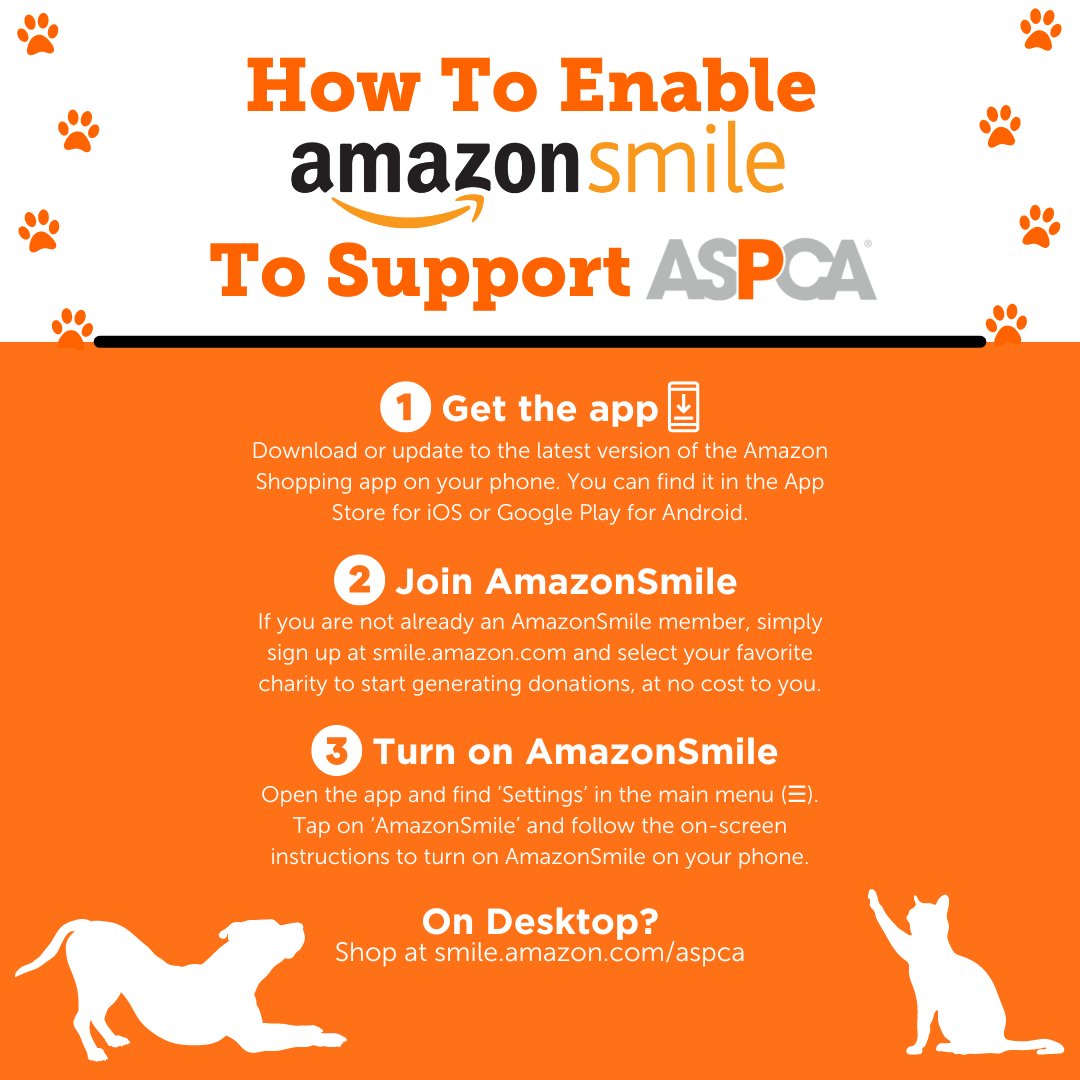 Don’t forget to turn on #AmazonSmile in the Amazon Shopping app and select the ASPCA to support animals in need while you shop!