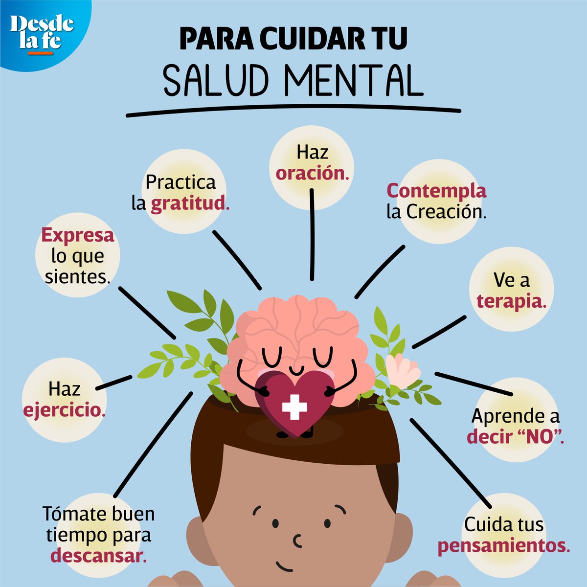 DesdeLaFeMx's tweet photo. Se habla tanto de la salud mental en estos días pero, algunas veces en nuestra mente, es difícil detener los pensamientos. Estos son algunos tips para cuidarla, pero recuerda siempre acudir por ayuda. 😌🙏
#DíaMundialDeLaSaludMental https://t.co/vv3XePf3OC