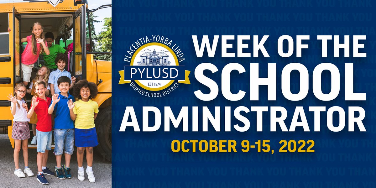 #PYLUSD will celebrate Week of the School Administrator October 9-15, 2022. School administrators include the district's hard-working principals and assistant principals, dedicated directors and supervisors, athletic and activities directors, and more. THANK YOU! 🙌