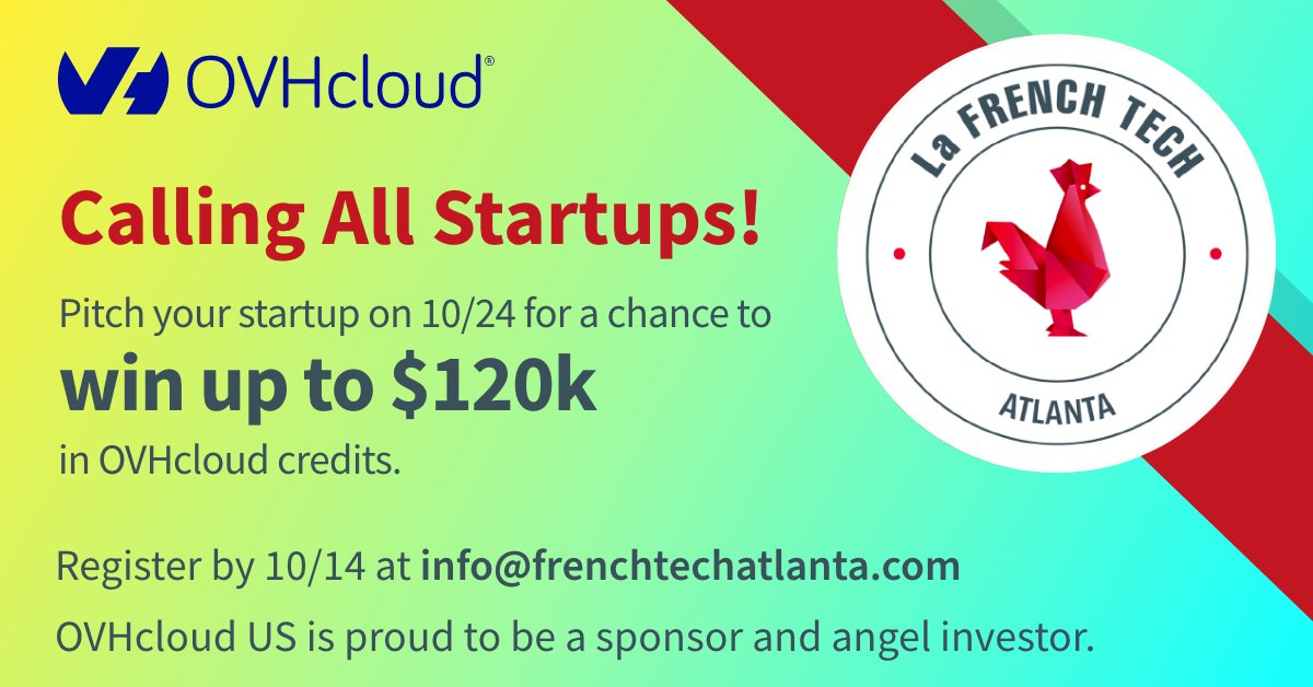 Attention #startups: <a href="/lafrenchtech/">La French Tech</a> is hosting a startup pitching competition on October 24! Finalists will receive feedback on their value proposition, mentoring opportunities and more. Entries for startups close on October 14! Apply today. <a href="/ovhcloud_us/">OVHcloud US</a> bit.ly/3fQgPy8
