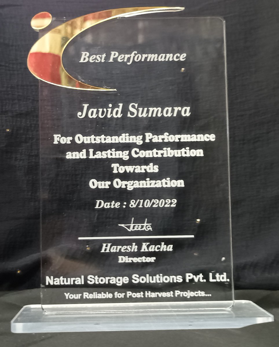 javidsumara's tweet photo. I am very happy to inform you that I have received the best performance award yesterday during our company's 25th anniversary program.  This award serves to give me a lot more enthusiasm in my work.  I commit my company @coldstoragemfg to do better work. https://t.co/1ExJgnP9KR