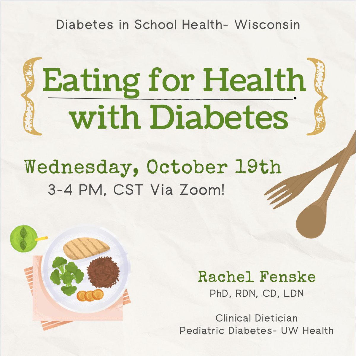 RT @diabetes_dish: HAPPENING NEXT WEEK: 10/19/2022 #DiSHWI 

#DiabetesinSchoolHealth #DiSH #DiSHWisconsin #diabetes #diabetescare #nutrition #T1D #type1diabetes #T2D #type2diabetes #diabetesatschool #schoolnursing #schoolnurse #healthyeats #eatingforheal…