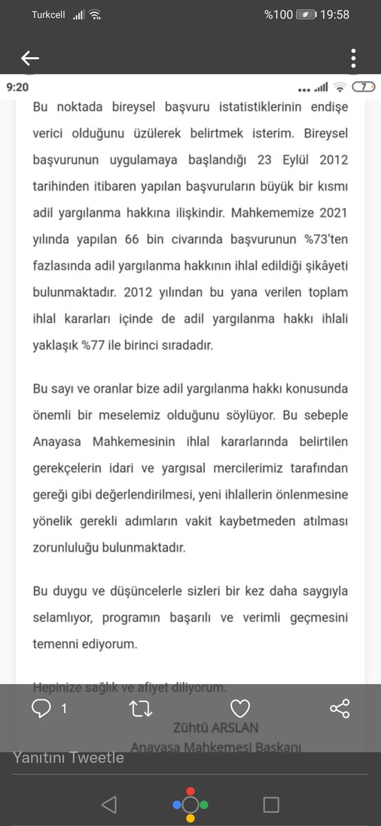 AYM Başkanın acil çözülmesi gereken bir konu başlığında verdiği demeç '' Adil yargılanma hakkı %77 ihlal ediliyor''
#GenelAf <a href="/tcbestepe/">T.C. Cumhurbaşkanlığı</a> <a href="/Hayati_Yazici/">Hayati Yazıcı</a> <a href="/bybekirbozdag/">Bekir  Bozdağ</a>