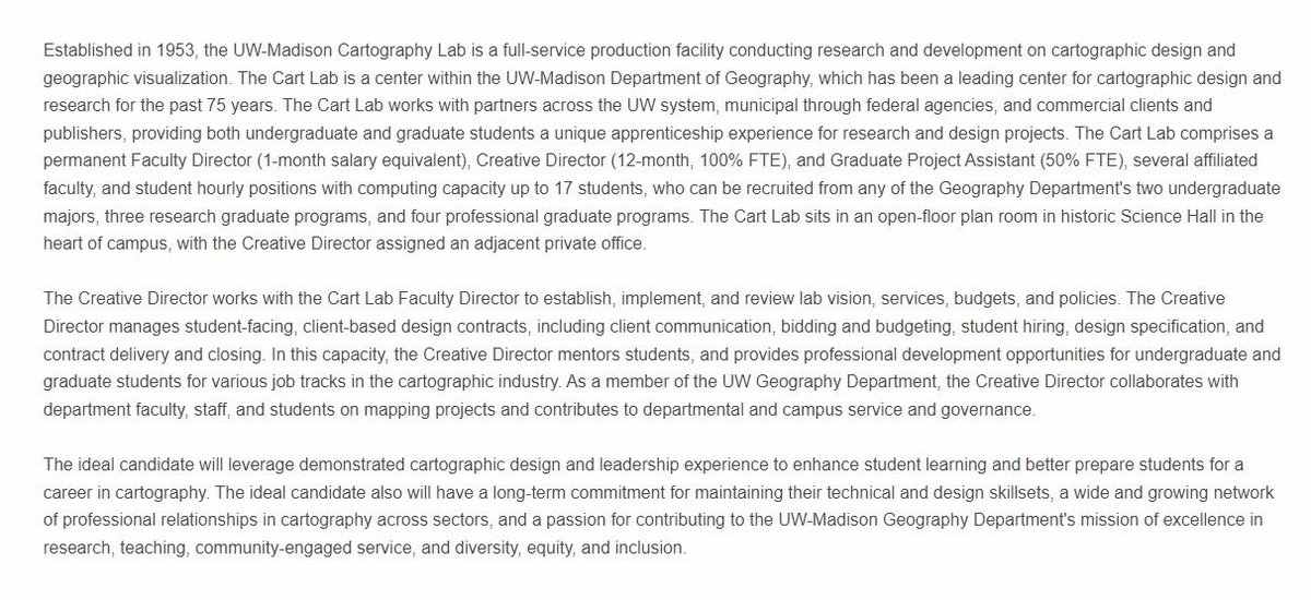 Robert E. Roth (@roberteroth) on Twitter photo The <a href="/UWMadisonGeog/">UW-Madison Geography</a> Dept is hiring a Creative Director for the <a href="/UWCartLab/">UW Cart Lab</a>! Come work w/ an incredible team of students, staff, & faculty! First consideration for applications is Nov 7 (one month!). Details at jobs.hr.wisc.edu/en-us/job/5156… <a href="/NACIS/">NACIS</a> <a href="/cartographyGIS/">CaGIS</a> <a href="/UCGIScience/">UCGIS</a> <a href="/icawebsite/">ICA</a> The <a href="/UWMadisonGeog/">UW-Madison Geography</a> Dept is hiring a Creative Director for the <a href="/UWCartLab/">UW Cart Lab</a>! Come work w/ an incredible team of students, staff, & faculty! First consideration for applications is Nov 7 (one month!). Details at jobs.hr.wisc.edu/en-us/job/5156… <a href="/NACIS/">NACIS</a> <a href="/cartographyGIS/">CaGIS</a> <a href="/UCGIScience/">UCGIS</a> <a href="/icawebsite/">ICA</a>
