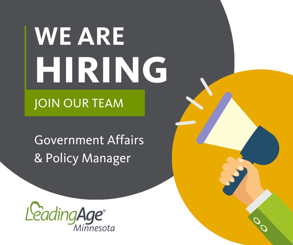 Passionate about advocacy? Excited about the legislative process? Want to make a difference through public policy? JOIN OUR TEAM!

We're hiring a Government Affairs &amp; Policy Manager.  Apply at bit.ly/3CJlLhg

#LeadingChange #ChangingLives #LeadingAgeAdvocates