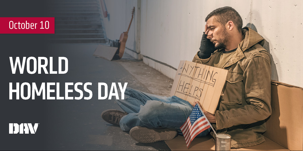 DAV5K's tweet photo. Today on #WorldHomelessDay, we are reminded of the devastating number of #homeless veterans on the streets of our country every day. Learn more about DAV’s recent initiatives to help combat homelessness in the #veteran community: https://t.co/wXfy1jjfvQ. https://t.co/cBIwqJwj2Z