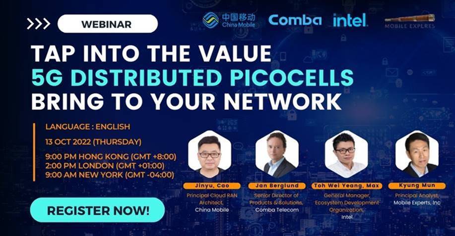 Is #5G the answer to modern data-heavy applications? Catch Principal Analyst Kyung Mun and crowd discussing this and the value of 5G Distributed Picocells this Thursday. Register here: bit.ly/3ytWLIq <a href="/combausa/">Comba USA</a> <a href="/intel/">Intel</a> <a href="/ChinaMobile7/">China Mobile</a>