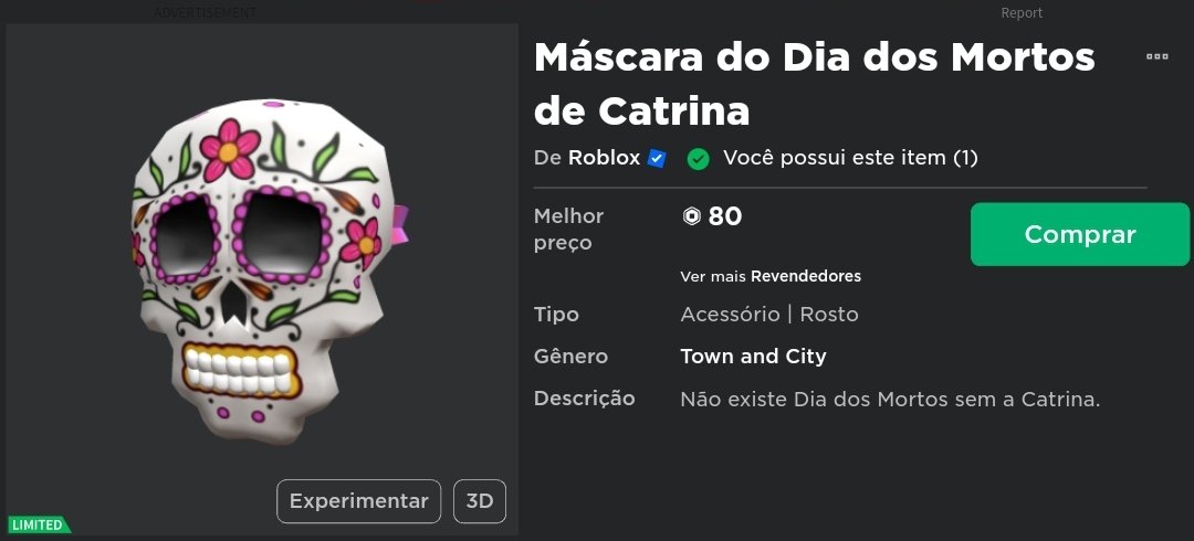 Máscara grátis no Roblox