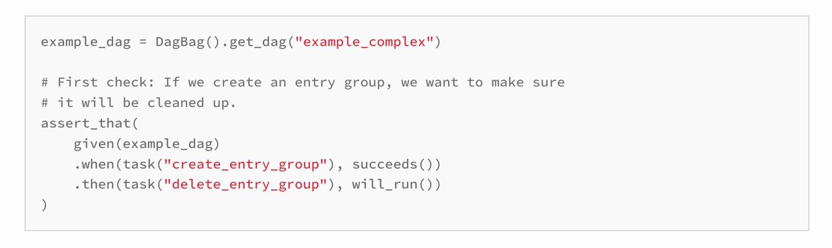 Pablo Estrada (@polecitoem) on Twitter photo I've released a testing tool for <a href="/ApacheAirflow/">Apache Airflow</a> called `dagcheck`. It's a testing framework that lets you specify 'DAG invariants', and it will verify them without having to run your full DAG.
More: pypi.org/project/dagche… I've released a testing tool for <a href="/ApacheAirflow/">Apache Airflow</a> called `dagcheck`. It's a testing framework that lets you specify 'DAG invariants', and it will verify them without having to run your full DAG.
More: pypi.org/project/dagche…