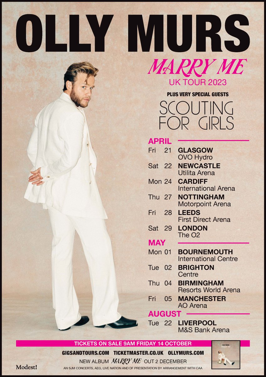 🎟 Tickets for my tour available from this Weds if you pre-order a copy of my new album ‘Marry Me’ - OllyMurs.lnk.to/MarryMe

General sale for tickets on Friday OllyMurs.lnk.to/Tour